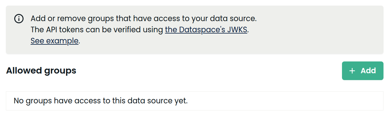 Allowed groups section in data source edit form