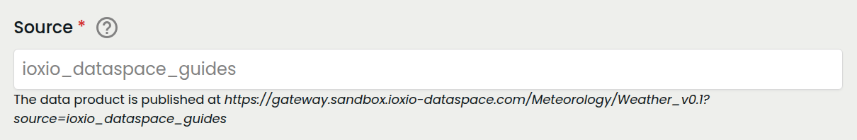 Data source's form Source field with the URL at which you can make requests to the data source.