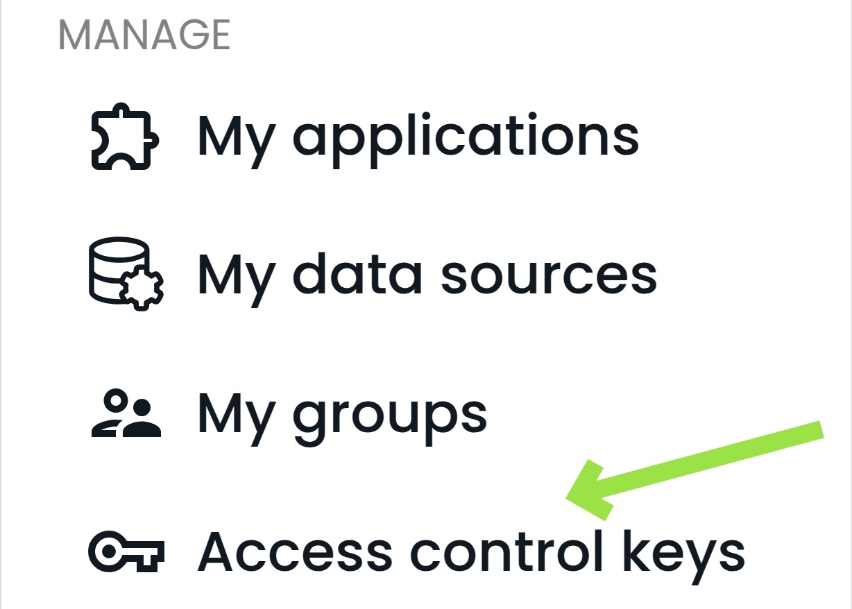 Access control keys item in menu