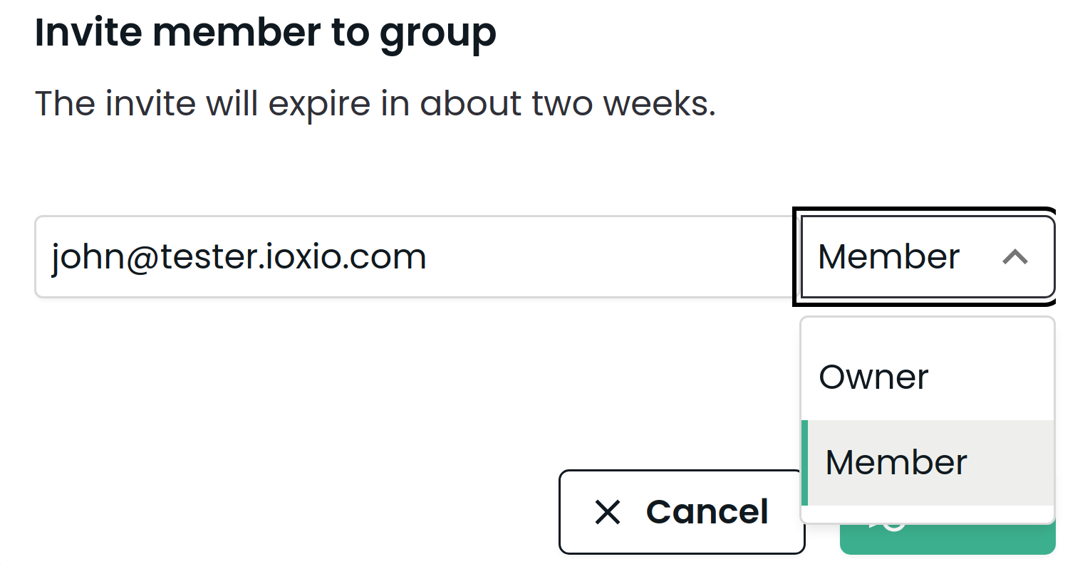 Group member invitation dialog window