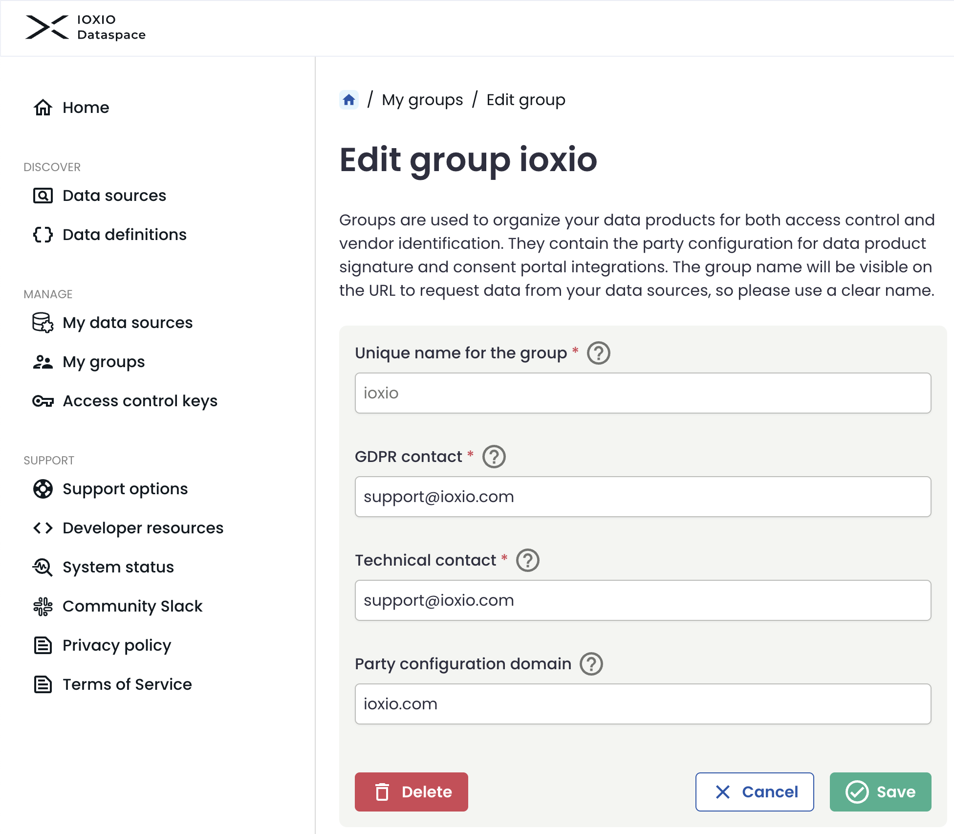 Edit group page