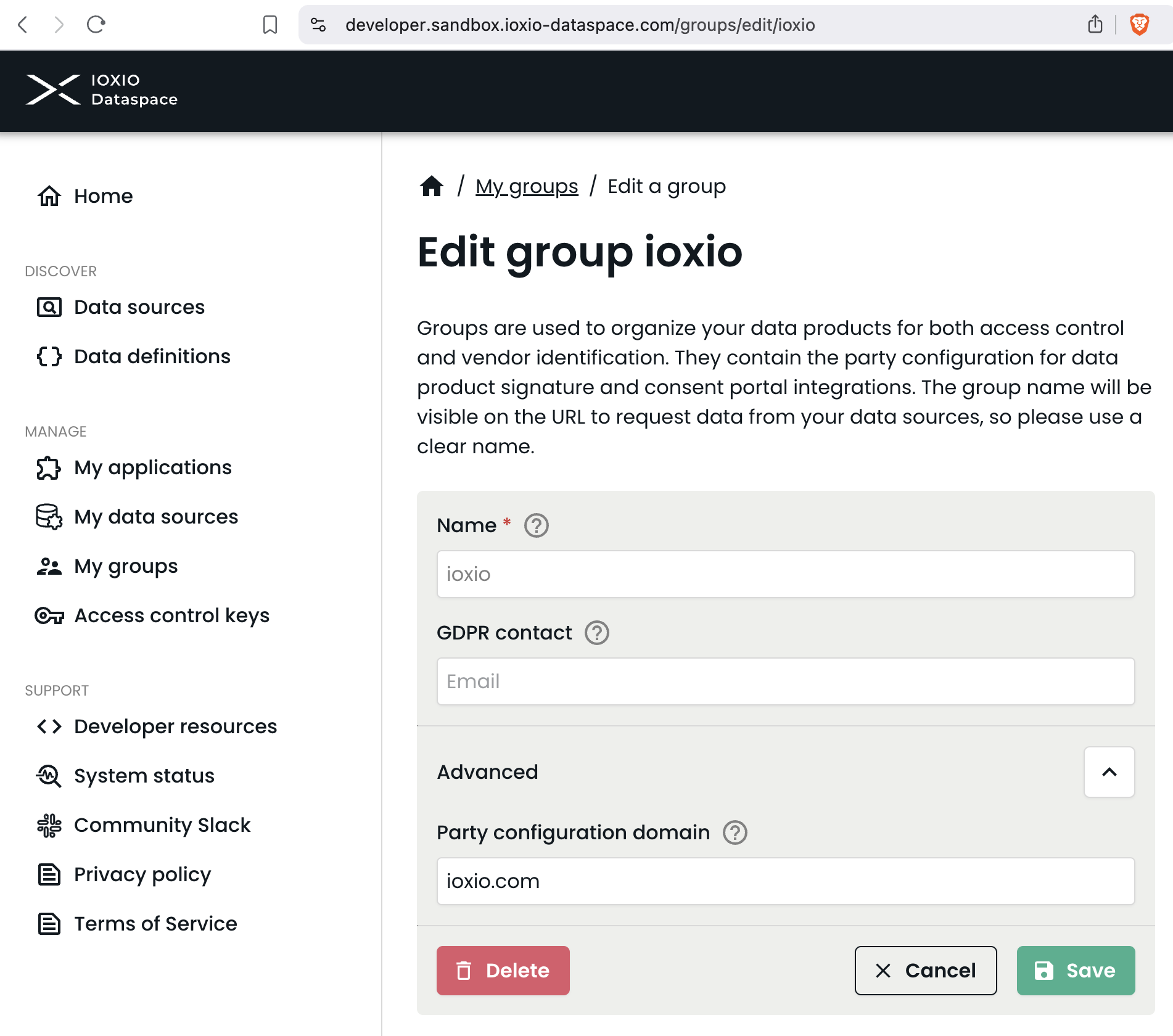 Editing a group page in Developer Portal