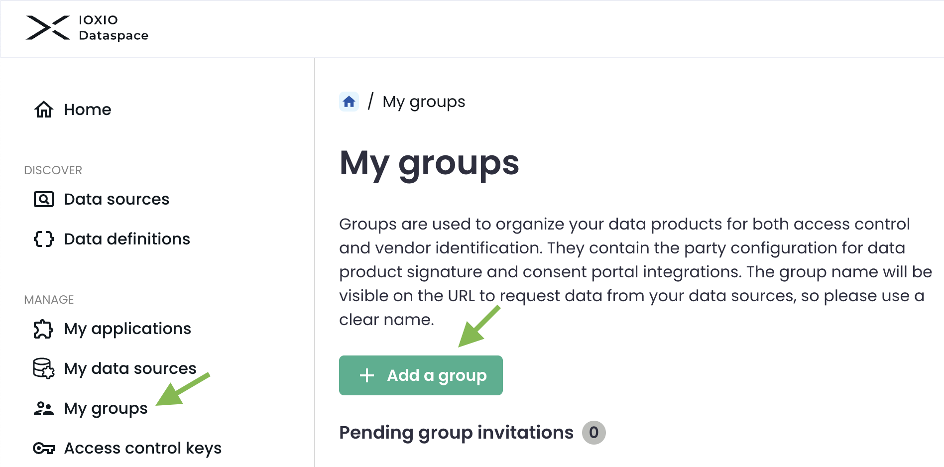 My groups page with the Add a group button