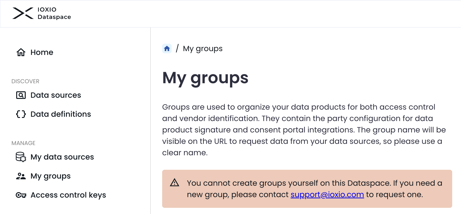 My groups page with disclaimer
