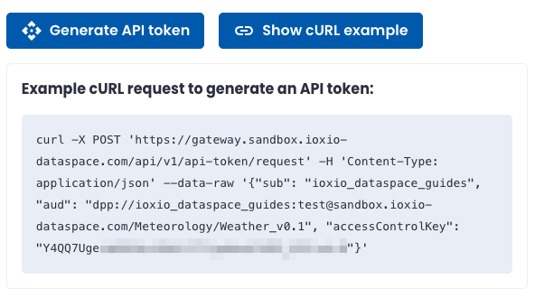 cURL example of requesting an API token using an access control key