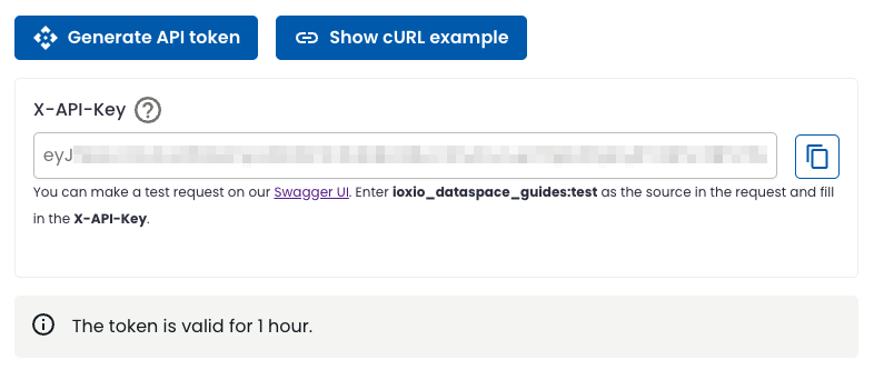 API token generated with the Generate API token button