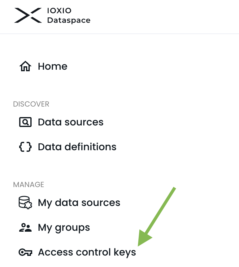 Menu with arrow pointing at the Access control keys section