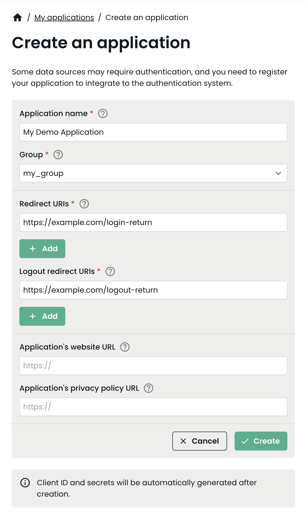 Create an application page in Developer Portal