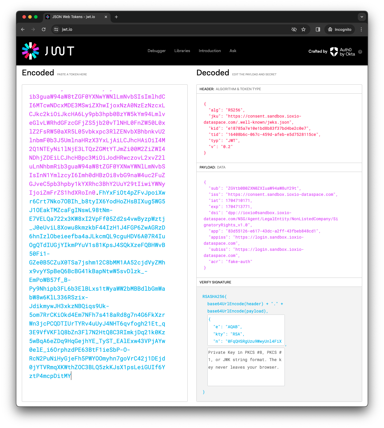 Decoded consent token